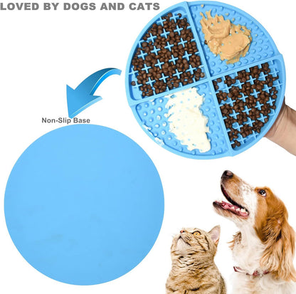 Bangp Silicone Dog & Cat Lick Mat and Slow Feeder,Extends Mealtime for Fast Eaters and Reduces Anxiety,Heavy-Duty Design,Dishwasher Safe,Perfect for Yogurt,Treats,Peanut Butter (Blue)