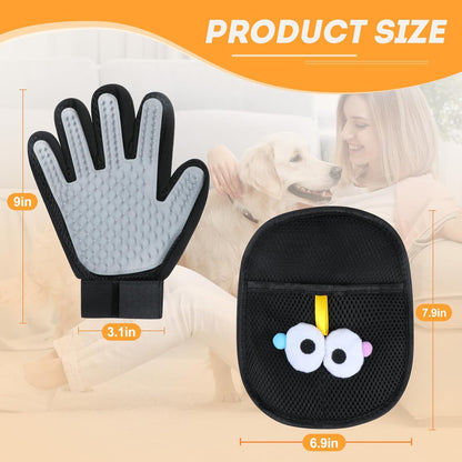 Cat & Dog Grooming Gloves for Shedding Brushes 1 Pair and Pet Grooming Rake 1PC, Double Sided Dematting, Deshedding Brush & Massage, Safe for Dogs & Cats