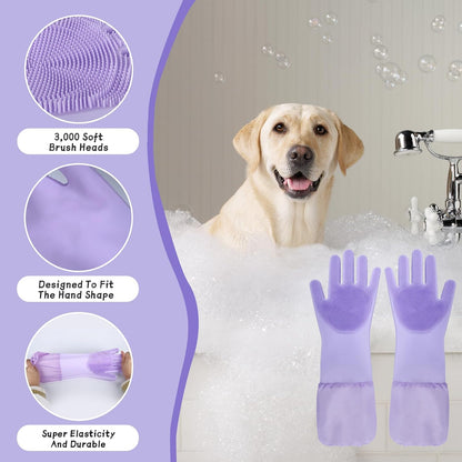 Dog Washing Gloves- Long Sleeved Pet Grooming Gloves - Heat Resistant Silicone Gloves with High-Density Teeth - Efficient Deshedding Glove for Dogs, Cats, Rabbits and Horses