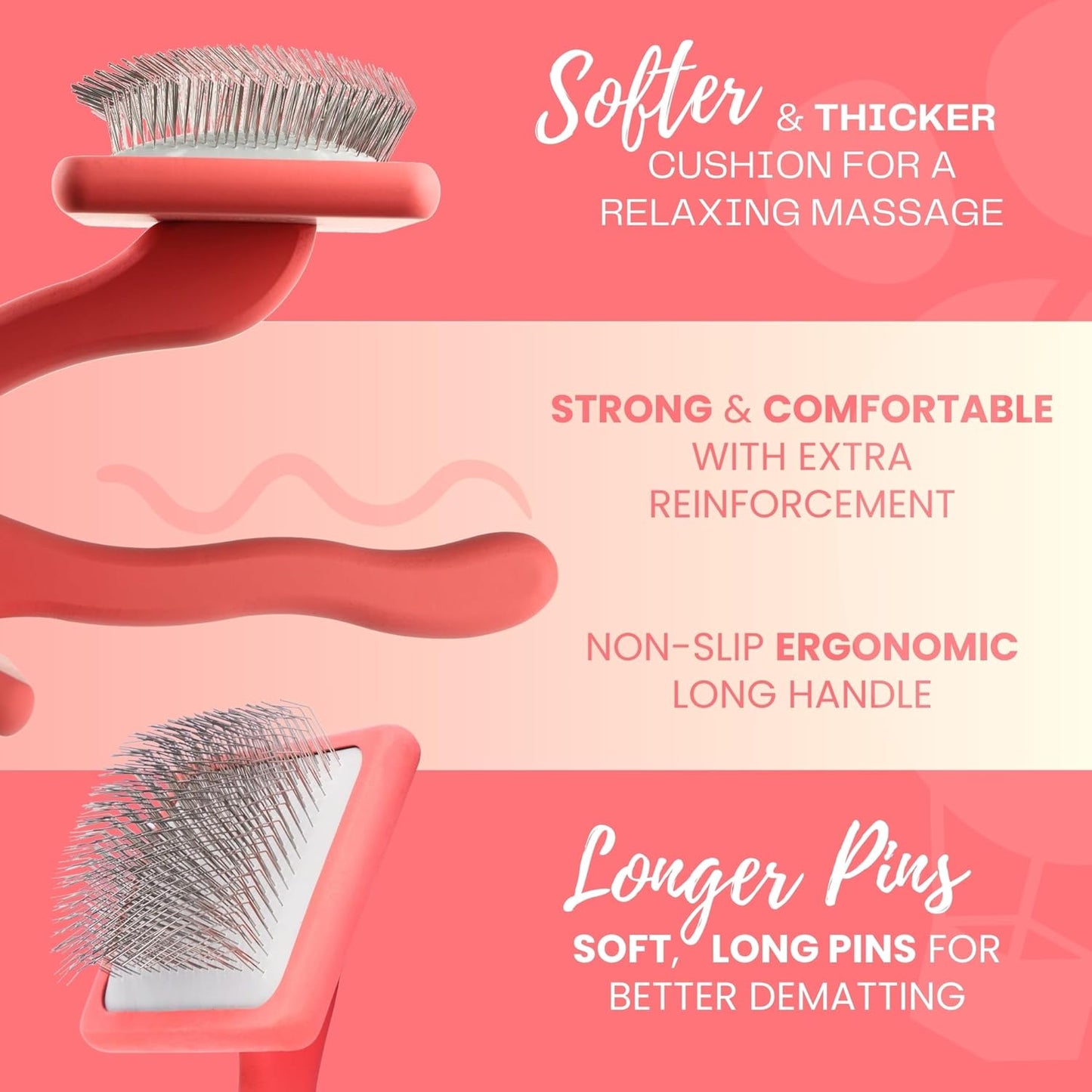 Slicker Brush for Dogs - Long Pin for Poodles, Doodles & Long Haired Dogs, Deshedding & Dematting Tool, Slicker Dog Brushes for Grooming (Coral, Flat Large)