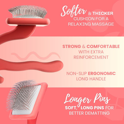 Slicker Brush for Dogs - Long Pin for Poodles, Doodles & Long Haired Dogs, Deshedding & Dematting Tool, Slicker Dog Brushes for Grooming (Coral, Flat Large)