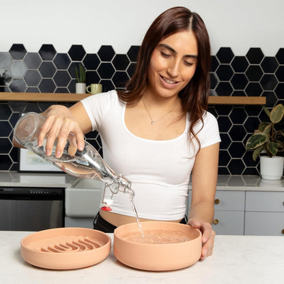 Should We Go? Dog Water Bowl - The Perfect Dish No-Spill, Less Mess Non-Tippable Water & Food Bowl, Pure Silicone with Suction Cup Fits 5 Cups 7.5" Across x 2.25" Tall, Ideal for All Pets, Medium-Sage