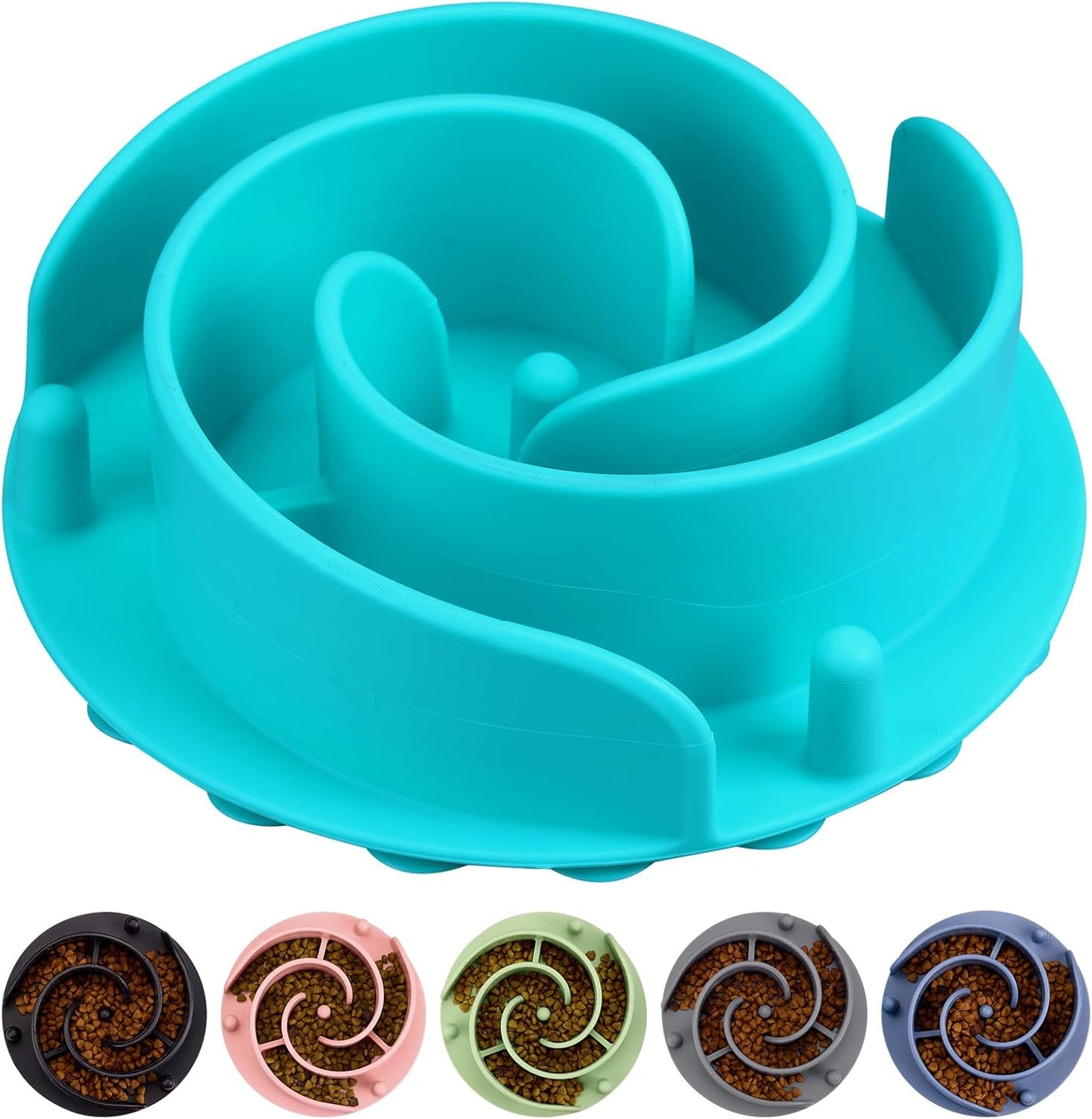 Slow Feeder Dog Bowls Insert, Bestalk Soft Silicone Slow Eating Feeder Insert with Suction Cups for Small, Medium and Large Dogs, Fit into Basic and Elevated Dog Bowls, Dark Blue