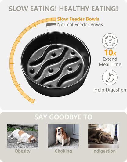 Ceramic Slow Feeder Dog Bowls for Medium and Large Dogs, 2.0 Cups Dog Slow Feeder for Fast Eater, 30oz, 8in, White