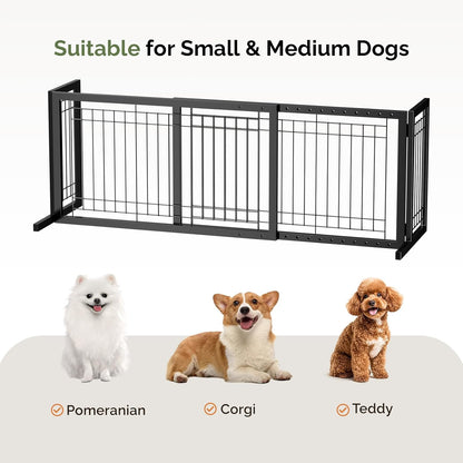 Outvita Freestanding Dog Gate, 24" H Foldable Wooden Pet Barrier Fence,3-Panel Pet Fence with Support Feet for Stairs，Hallways,Doorways, Walnut