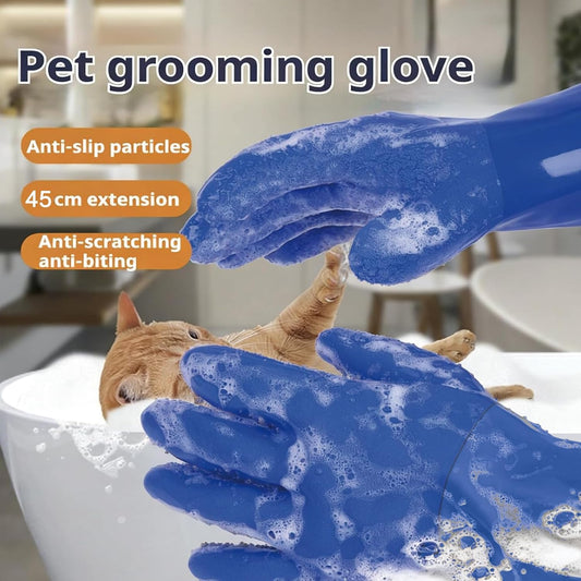 YOFANG 14" Long Pet Grooming Gloves for Washing & Hair Removal,Waterproof Rubber Cat Bite-Proof Brush Gloves,Dog Bath Glove with Soft 3500+ Particles Massage,Orange
