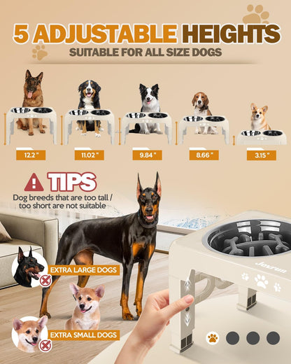 Jovrun Elevated Dog Bowls for Small Dogs and Cats, Non-Slip Cat Bowls with 2 Thick 5.5" Stainless Steel Dishes, Dog Feeder 2 Heights Adjustable to 2.6"-5.3"