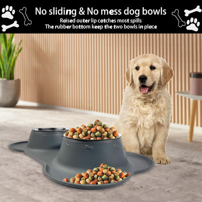 AsFrost Dog Food Bowls Stainless Steel & Water Dish with No-Spill and Non-Skid, Feeder Bowls with Dog Food Dish for Small Medium Large Size,Dogs,Cats,Puppy Pets, Black, 12oz