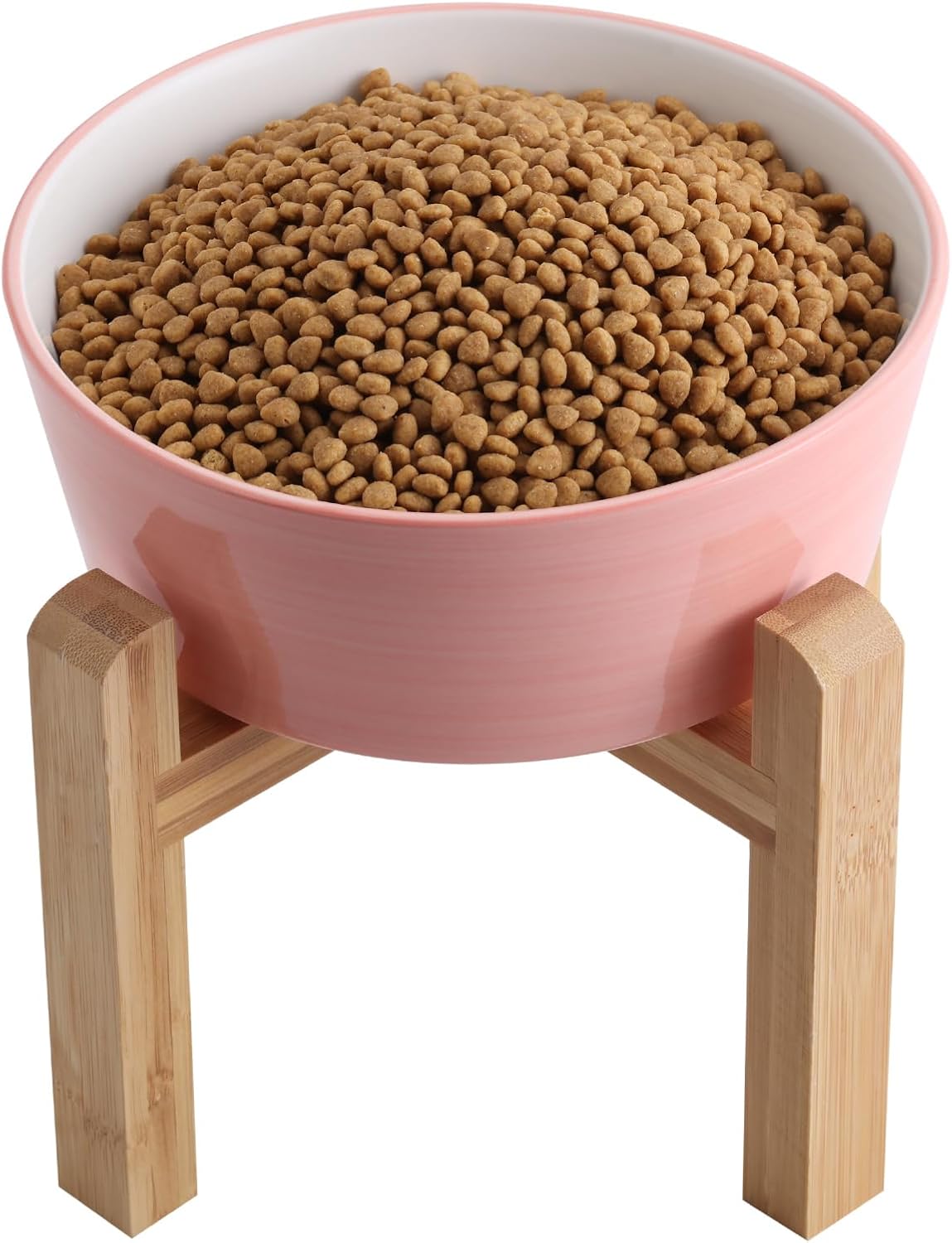 Black Elevated/Raised Dog Bowl Ceramic with Wood Stand for Medium Large Breed,Dog Food Water Dish Heavy Weighted,8 in Non Slip Modern Cute Porcelain Pet Bowl Extra Large