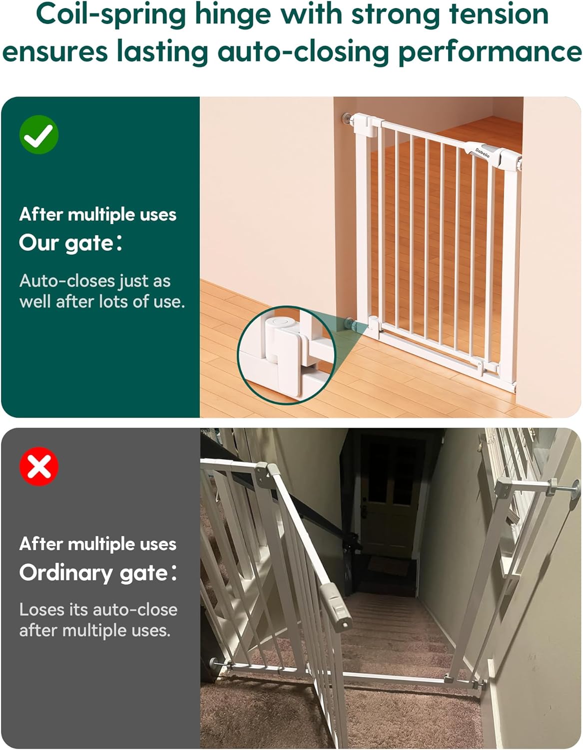 Babelio 36" Tall Auto Close Baby Gate with Small Cat Door, 29-43" Metal Cat Gate for Doorway, Stairs, House. Easy Walk Thru Dog Gate with pet Door, Includes 4 Wall Cups and 3 Extension Pieces, Black