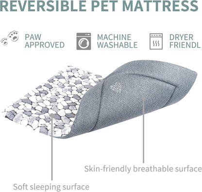 VANKEAN Dog Crate Pad Bed Mat Reversible (Warm & Cool), Soft Pet Sleeping Mat Dog Bed for Crate Suitable for Small to XX-Large Dogs and Cats, Machine Washable Crate Beds, Grey Stone Pattern