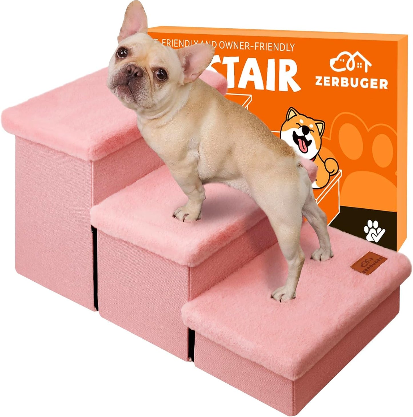 Zerbuger Wider Dog Ramp for High Bed with Storage 18" H, Foldable Dog Stairs for Small Medium Large Older Senior Animal, Sturdy Dog Step for Climbing Bed or Couch, Arthritis-Friendly (Gray, No Condo)