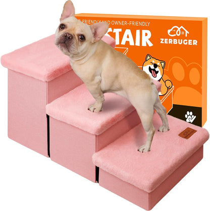Zerbuger Wider Dog Ramp for High Bed with Storage 18" H, Foldable Dog Stairs for Small Medium Large Older Senior Animal, Sturdy Dog Step for Climbing Bed or Couch, Arthritis-Friendly (Gray, No Condo)