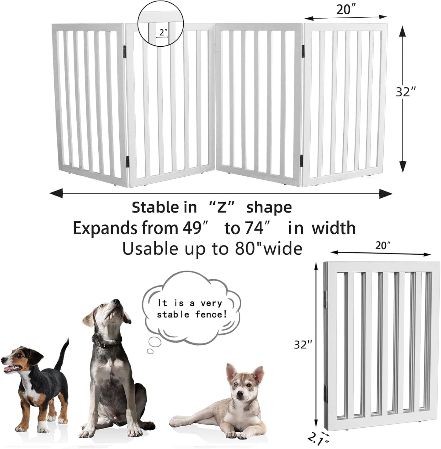 ZJSF Freestanding Indoor Dog Gate for House Foldable Wood Brown Puppy Gate for Doorways Pet Gate for Stairs Extra Wide Pet Fence 24" Height 2 Panels