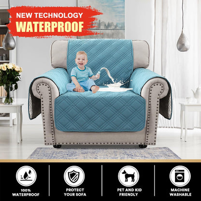 PrinceDeco 100% Waterproof Couch Cover for 3 Cushion Couch Sofa Pet Friendly Non-Slip Couch Cover for Dogs Washable Water Resistant Furniture Protector with Elastic Straps(Sofa 68", French Oak)