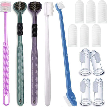 9-Pack Dog Toothbrush Kit, Triple Head & Double Head Dog Toothbrush, 360 Finger SiliconeToothbrush, Multi-Angle Dental Cleaning Brushes for Cat Oral Health