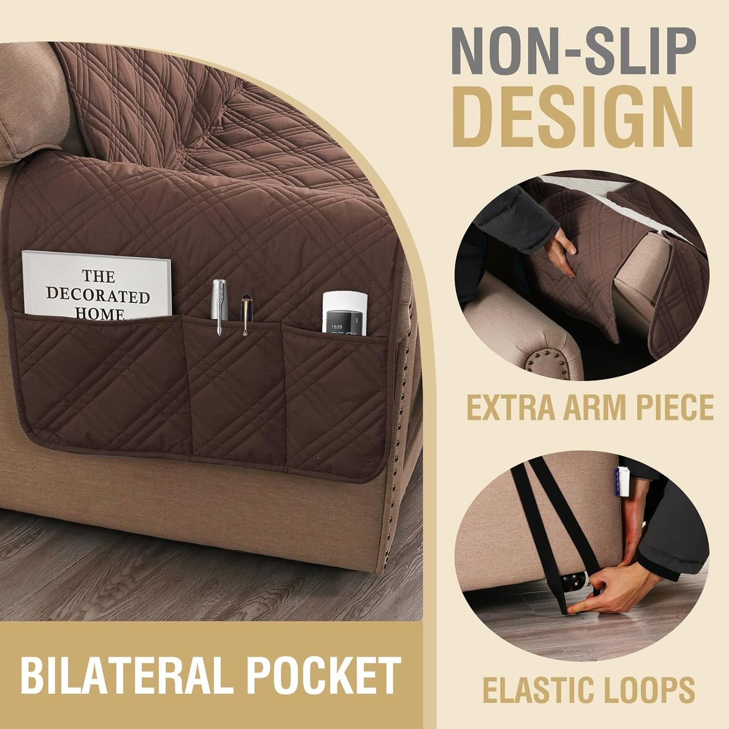 H.VERSAILTEX 100% Waterproof Slipcovers for Couches and Sofas Modern Pet Couch Cover Thick Soft Furniture Protector with Elastic Straps(Sofa, Lily Pad/Beige)