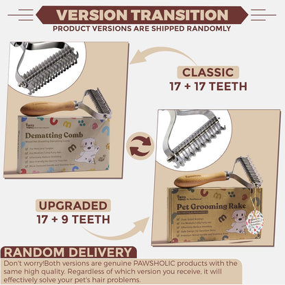 3-in-1 Professional Pet Shedding Dematting Comb - Deshedding Undercoat Rake for Dogs with Stainless Steel Blades Metal Pet Brush with Wood Handle Matted Hair Detangling Thinning and Shedding