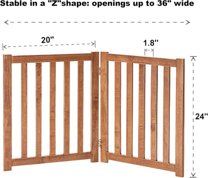 LZRS 2-Panel Wooden Free Standing Foldable Dog Gate Indoor – Solid Hardwood 24" High, Step-Over Safety Pet Gate for Doorways, Stairs & Small Spaces - Indoor Use, White