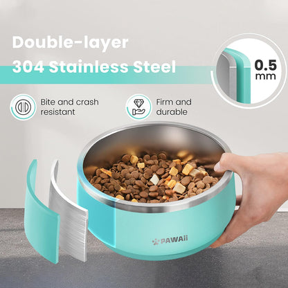 Pawaii Dog Bowl, 34 oz Double-Wall Stainless Steel Food and Water Bowl, Non-Slip Rubber Base, Dishwasher Safe, ID Tag Included, (1 Pack)