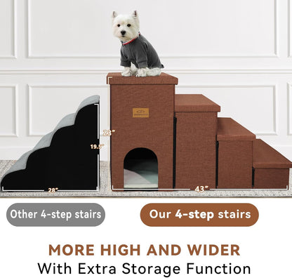Zerbuger Wider Dog Ramp for High Bed with Storage 18" H, Foldable Dog Stairs for Small Medium Large Older Senior Animal, Sturdy Dog Step for Climbing Bed or Couch, Arthritis-Friendly (Gray, No Condo)