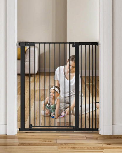 COMOMY 42" Extra Tall Baby Gate for Stairs Doorways, Fits Openings 29.5" to 40.6" Wide, Auto Close Sturdy Safety Dog Gate for House, Pressure Mounted Easy Walk Through Pet Gate with Door, White