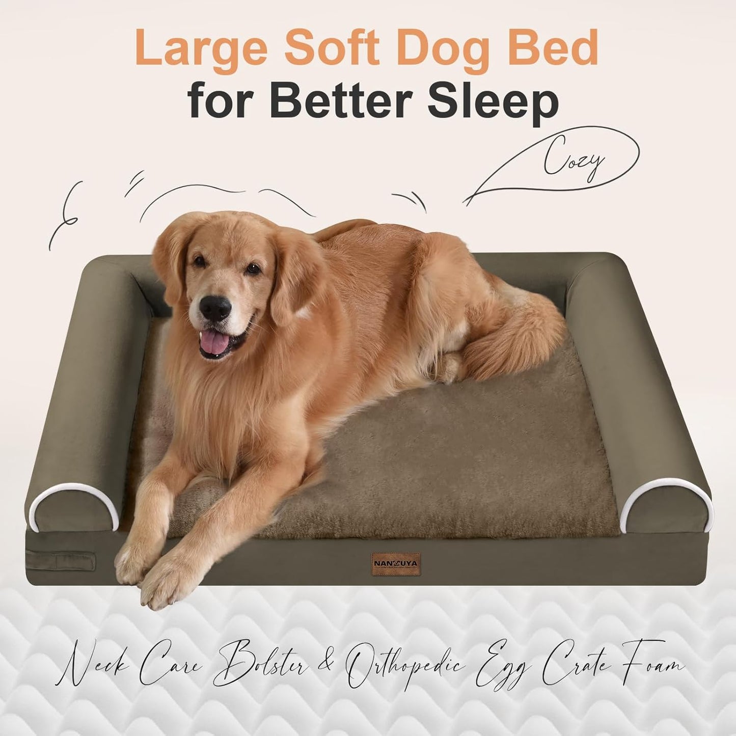 Large Dog Bed Orthopedic Washable: Beds Bolster XL Bed Large Big Dogs Memory Foam Couch Sofa Waterproof with Removable Cover