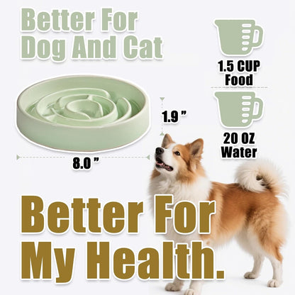 Ceramic Slow Feeder Dog Bowls with Anti-Slip, Slow Feeder & Non-Slip Design, Boredom and Anxiety Reducer, Suitable for All Breed Dogs and Cat (Ceramic-White)