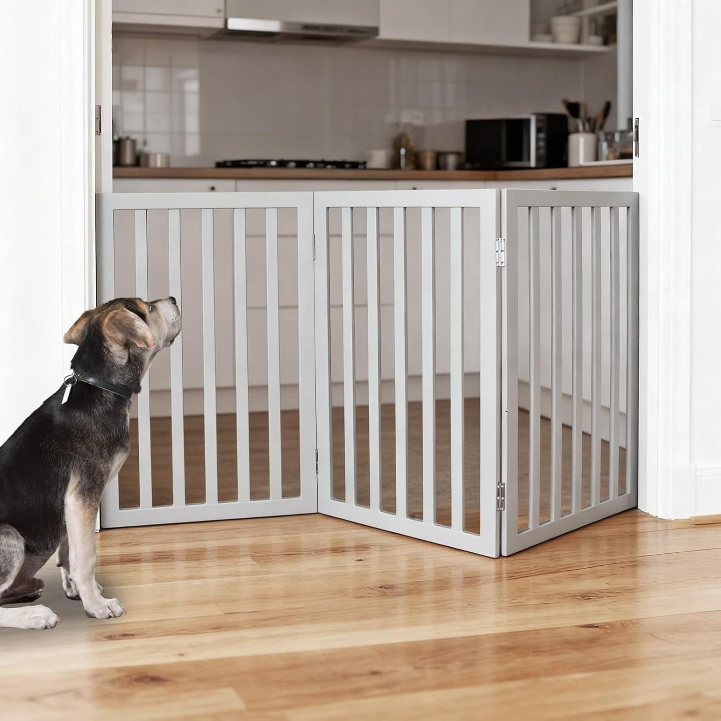 ZJSF Freestanding Indoor Dog Gate for House Foldable Wood Brown Puppy Gate for Doorways Pet Gate for Stairs Extra Wide Pet Fence 24" Height 2 Panels