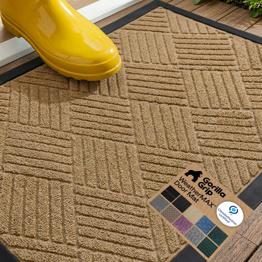 GORILLA GRIP 100% Waterproof All-Season WeatherMAX Doormat US Designed Natural Rubber, Stain and Fade Resistant, Low Profile Indoor Outdoor Door Mats, Easy Clean Patio Mat, 29x17, Stone Paws - Colors B
