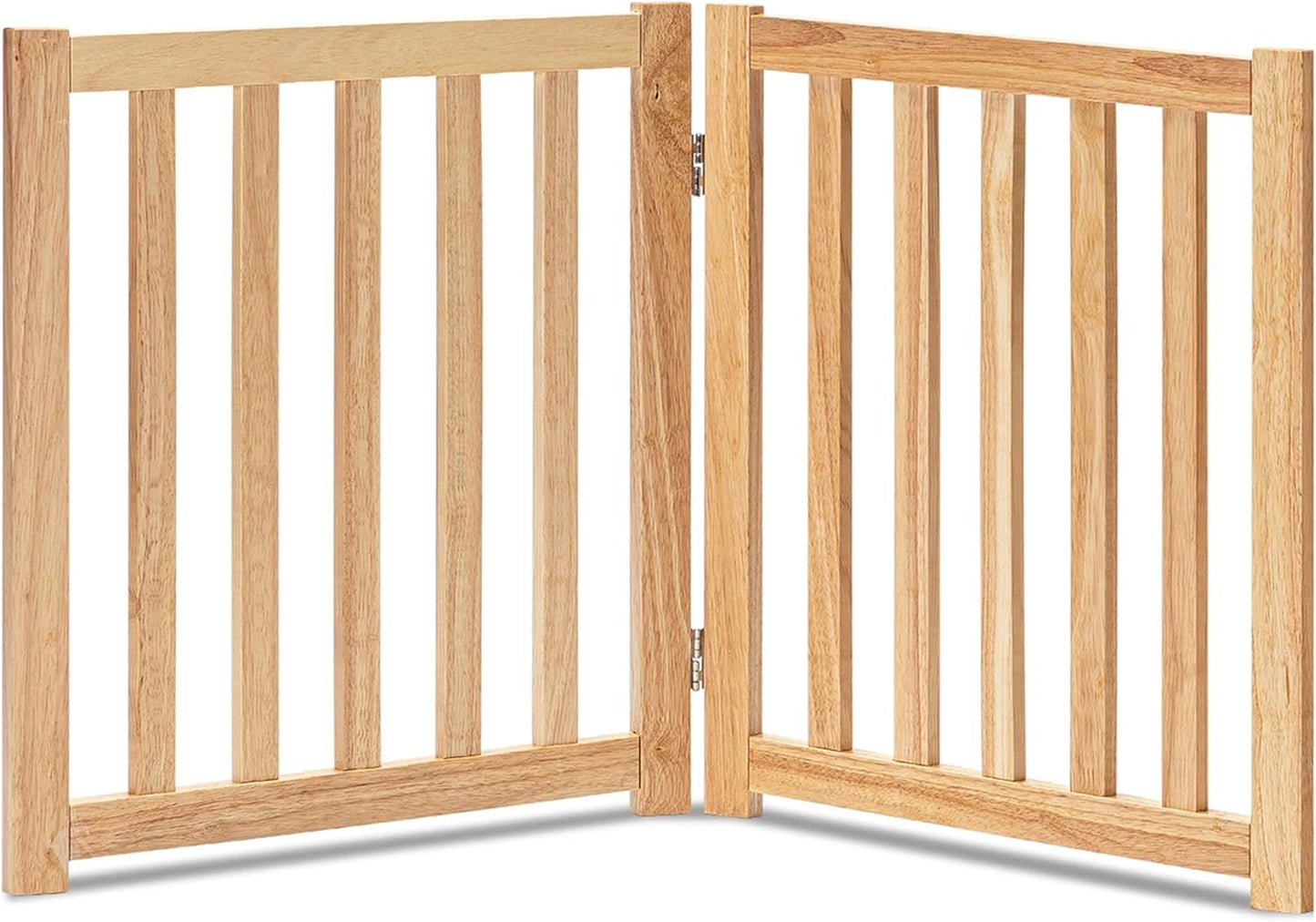 LZRS 2-Panel Wooden Free Standing Foldable Dog Gate Indoor – Solid Hardwood 24" High, Step-Over Safety Pet Gate for Doorways, Stairs & Small Spaces - Indoor Use, White