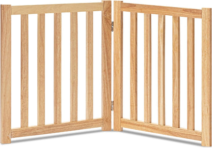 LZRS 2-Panel Wooden Free Standing Foldable Dog Gate Indoor – Solid Hardwood 24" High, Step-Over Safety Pet Gate for Doorways, Stairs & Small Spaces - Indoor Use, White