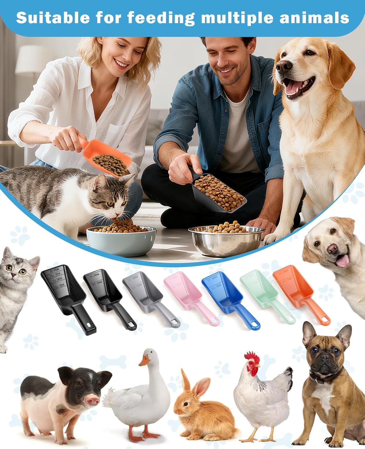 2-Pack Dog Food Scoop Set,1 Cup and 2 Cup Plastic Pet Food Measuring Scoops with Clear Measurement Lines,Multi-Purpose Pet Food Scooper for Dogs, Cats (Green and Black)