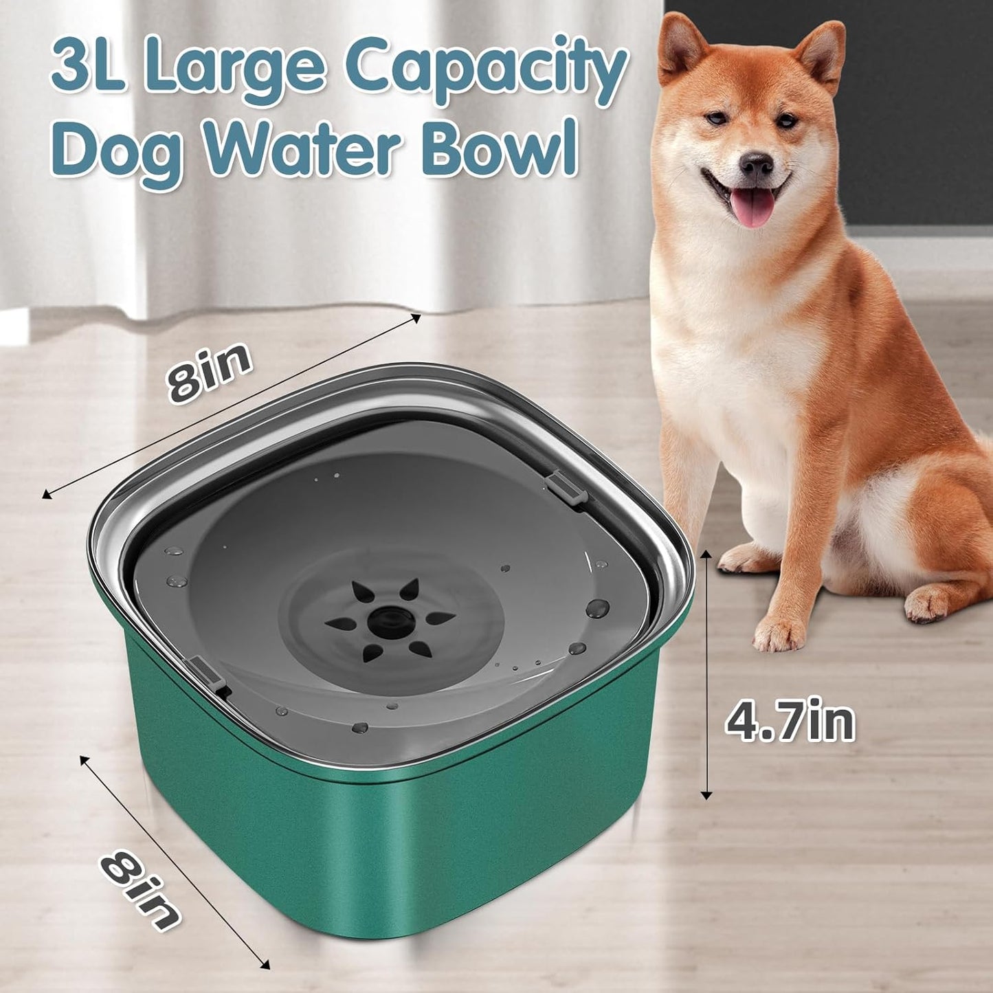 UPSKY 3L Dog Water Bowl 101oz Stainless Steel No Spill Large Capacity Dog Food Water Bowl Slow Water Feeder, Spill Proof Pet Water Dispenser Vehicle Carried Travel Water Bowl
