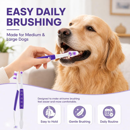 Dog Toothbrush – Newly Upgraded Dual-Head Design with 60° Wavy Bristles – Gently Surrounds Teeth for Deep Cleaning and Plaque Removal – Non-Slip Handle, Ideal for Daily Pet Dental Care (Pink, 1-Pack)