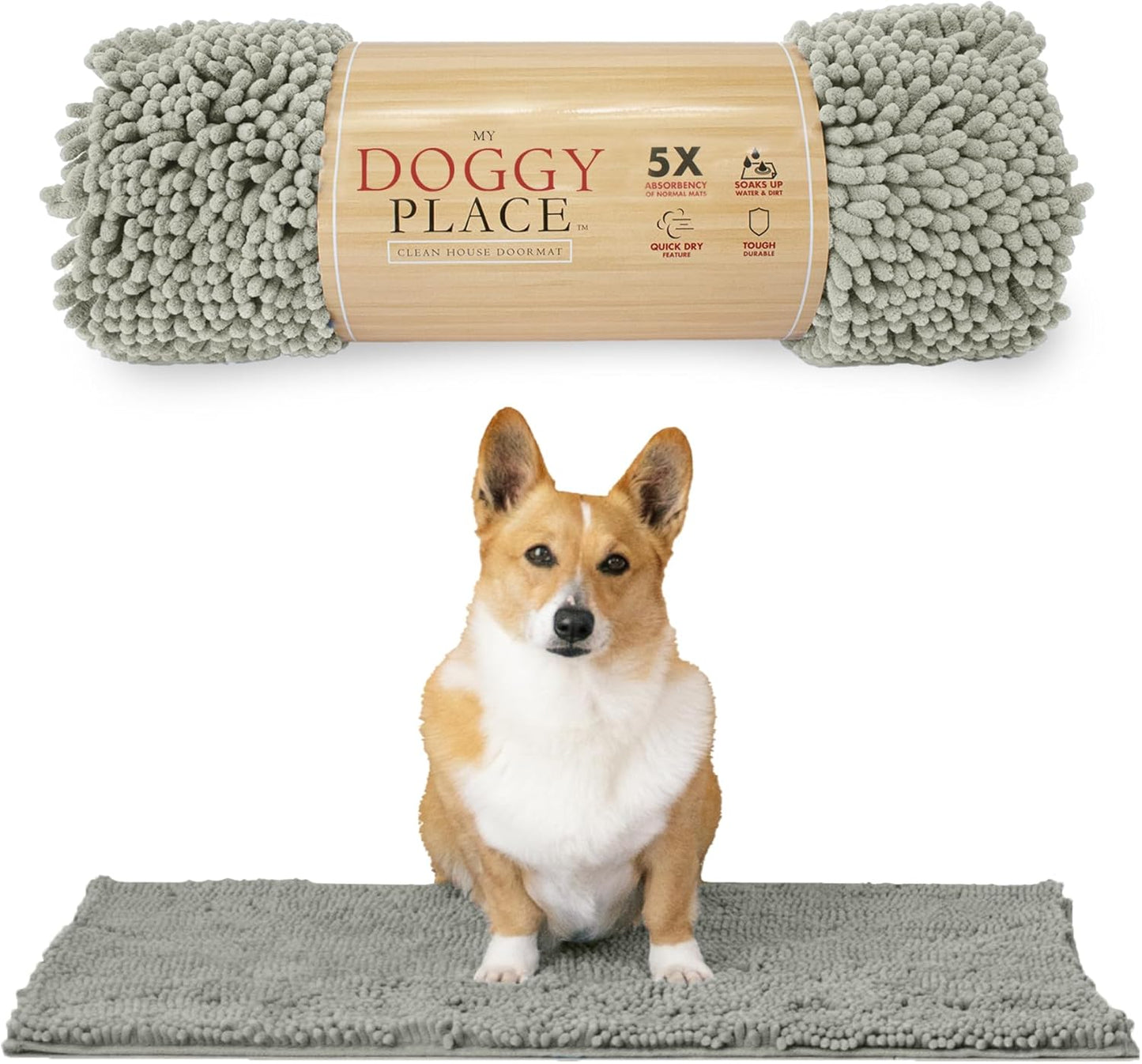 My Doggy Place Dog Mud Mat, 36"x26" Ash – Thick Microfiber Entry Rug for Snow, Mud & Salt – Absorbent, Quick-Dry, Washer-Safe & Non-Slip, Large