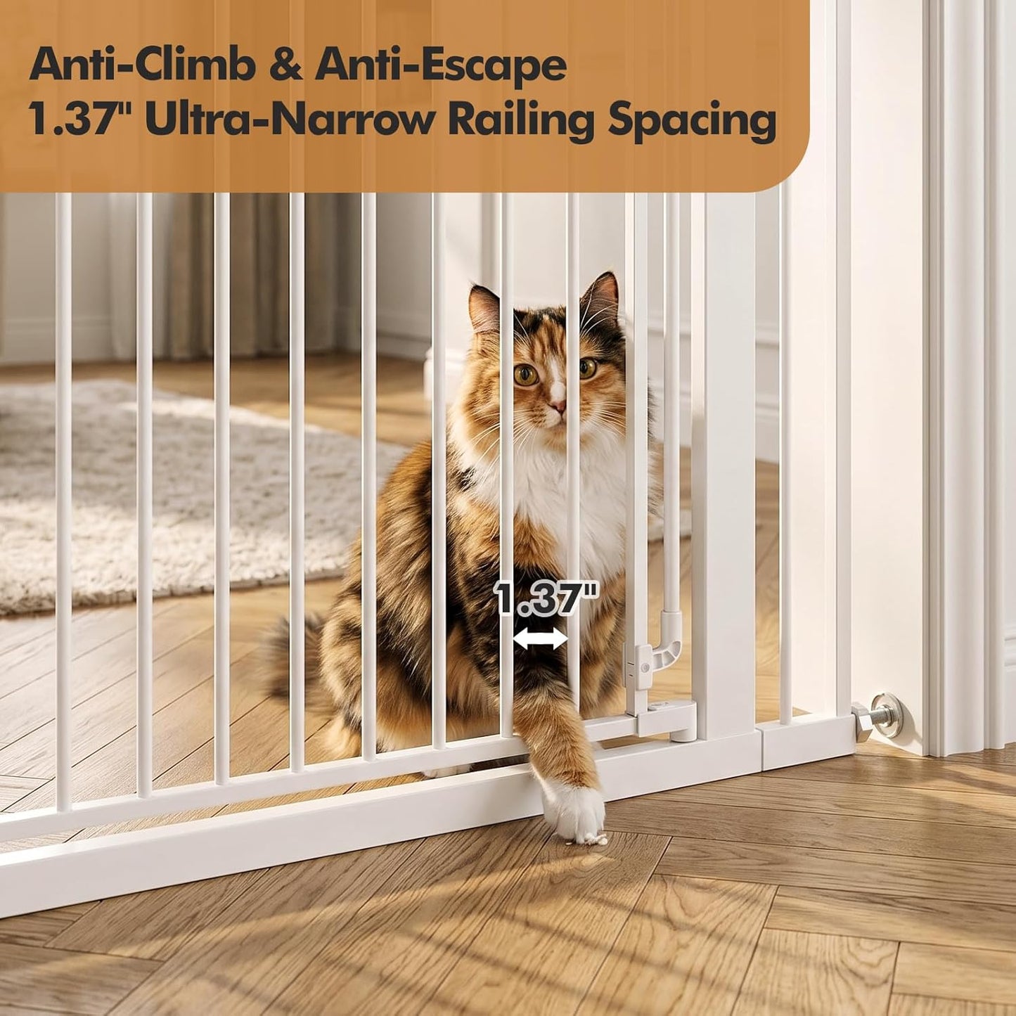Metal Pet Gate with Cat Door, Adjustable Dog Gate for Doorways & Stairs, Pressure Mounted, Auto-Close, No Tools Needed, 31-46 Inches, Black
