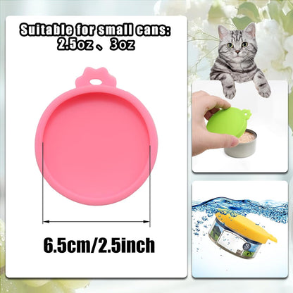 PINE & LINEN 4 Pcs 2.5inch Durable Pet Can Lids, Silicone Small Pet Can Covers Waterproof Cat Food Cans Lids for 3 oz Cat Food Cans（Yellow+Red+Pink+Blue）