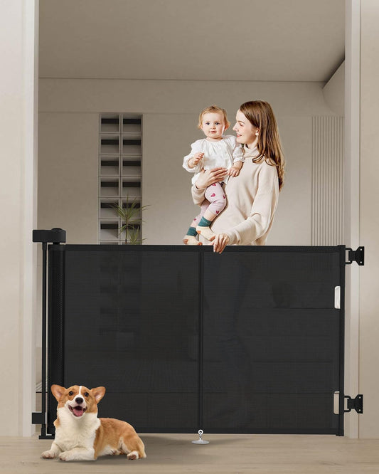 Miumoon 120 inch Retractable Baby Gates 34 inch Tall, Retractable Gate with Reinforced Strip Design to Prevent Crawling Through, 10 FT Extra Wide Retractable Dog Gate for Indoor/Outdoor