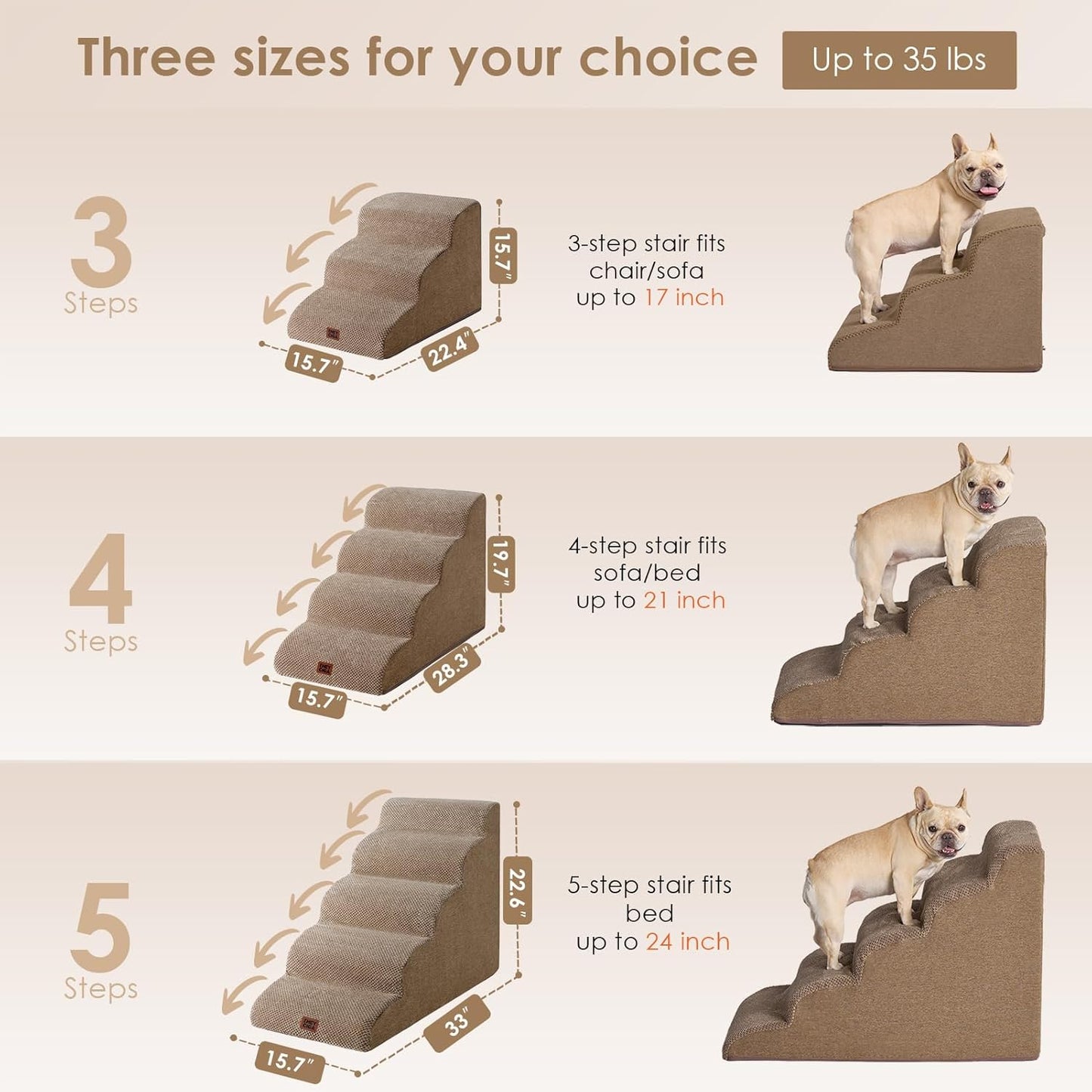 EHEYCIGA Curved Dog Stairs Ramp for High Beds 19.7" H, 4-Step Dog Steps for Small Dogs and Cats, Pet Stairs for High Bed Climbing, Non-Slip Balanced Pet Step Indoor, Grey