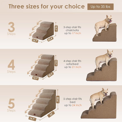 EHEYCIGA Curved Dog Stairs Ramp for High Beds 19.7" H, 4-Step Dog Steps for Small Dogs and Cats, Pet Stairs for High Bed Climbing, Non-Slip Balanced Pet Step Indoor, Grey
