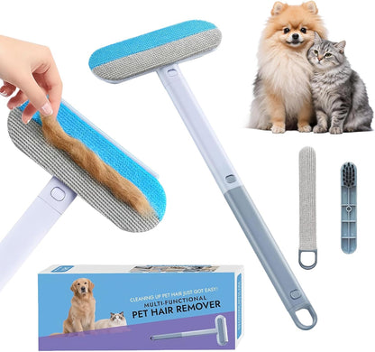 Tiiyee Pet Hair Remover for Furniture, 17in Dog and Cat Hair Removal Brush 4 in 1 Reusable Washable Lint Cleaner with Long Handle Cleaning for Couch, Carpet, Clothes & Bedding Car Seats Window Tile