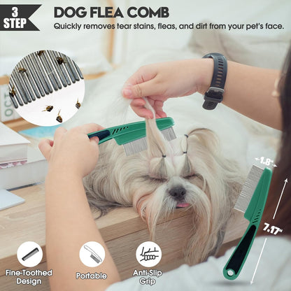 Bonteck Dog Slicker Brush for Dogs Grooming Kit 5PCS | Large Dog Brush for Goldendoodles Poodles Doodles | Long Pin Haired Brush | Poodle Brushes and Comb (Purple)