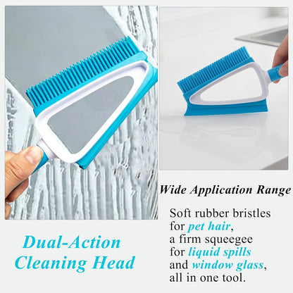 Pet Hair Removal Brush with Mini Dustpan – Pet Rubber Brush for Dogs & Cats, Double-Sided Squeegee Tool for Carpet, Clothes, Sofa, Bed Sheets - Easy Storage