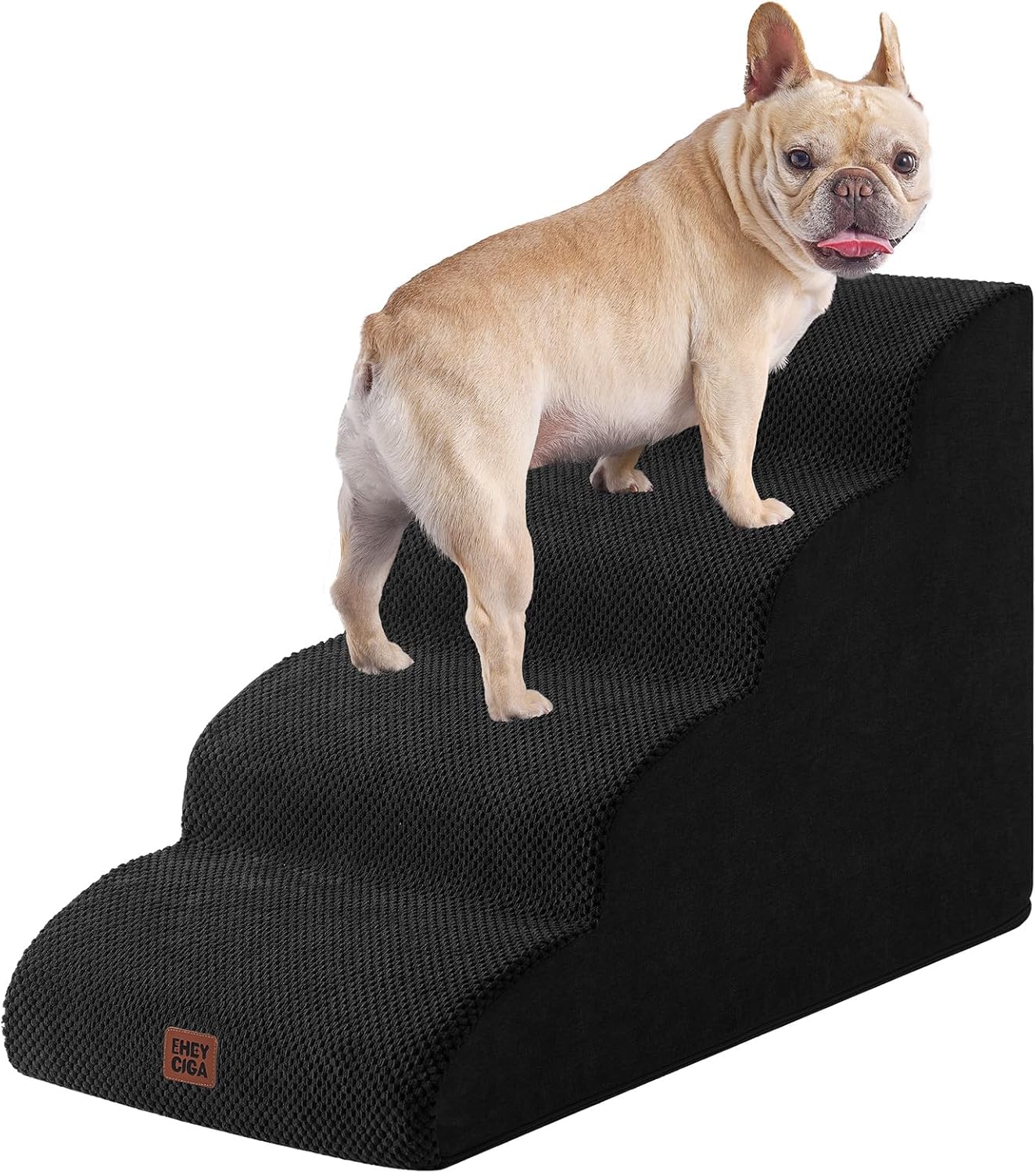 EHEYCIGA Curved Dog Stairs Ramp for High Beds 19.7" H, 4-Step Dog Steps for Small Dogs and Cats, Pet Stairs for High Bed Climbing, Non-Slip Balanced Pet Step Indoor, Grey