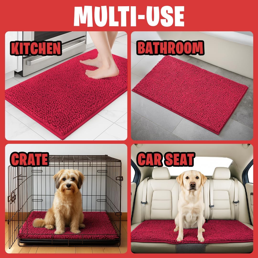 MudGuard Mat™ Dog Door Mat for Muddy Paws, Super Absorbent Microfiber, Non-Slip Indoor Mat, Quick Dry Chenille Mud Mat for Dogs & Entryway, Washable, Grey 19" x 30"