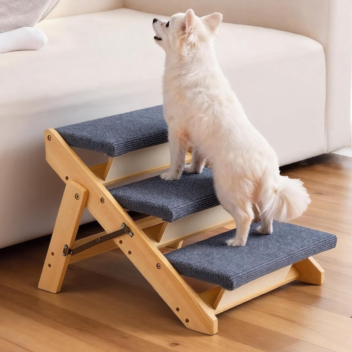 VEVOR Wood Pet Stairs, 2-Step Dog Stairs for Beds, Sofa & Cars, 110lbs Load Capacity, Floded Flat Design, Stable & Sturdy Cat & Dog Step Ladder for Small Medium Large Older Pet Puppy Essentials