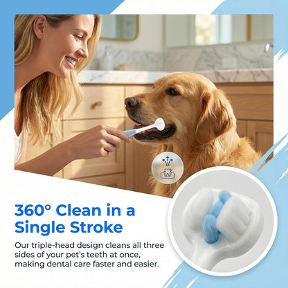 A Dog Toothbrush Set that Makes Brushing Easy | Finger Brush & Long-Handle Brush for Dogs & Cats | Soft Silicone Bristles | Pet Dental Care