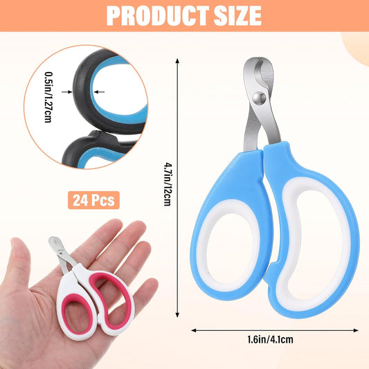 24 Pcs Cat Nail Trimmers & Cat Claw Clippers Bulk, Pet Nail Clippers Set for Cats, Kittens, Dogs, Puppies, Rabbits, Grooming Essentials for Cattery, Breeders, Pet Salons(12 Colors)