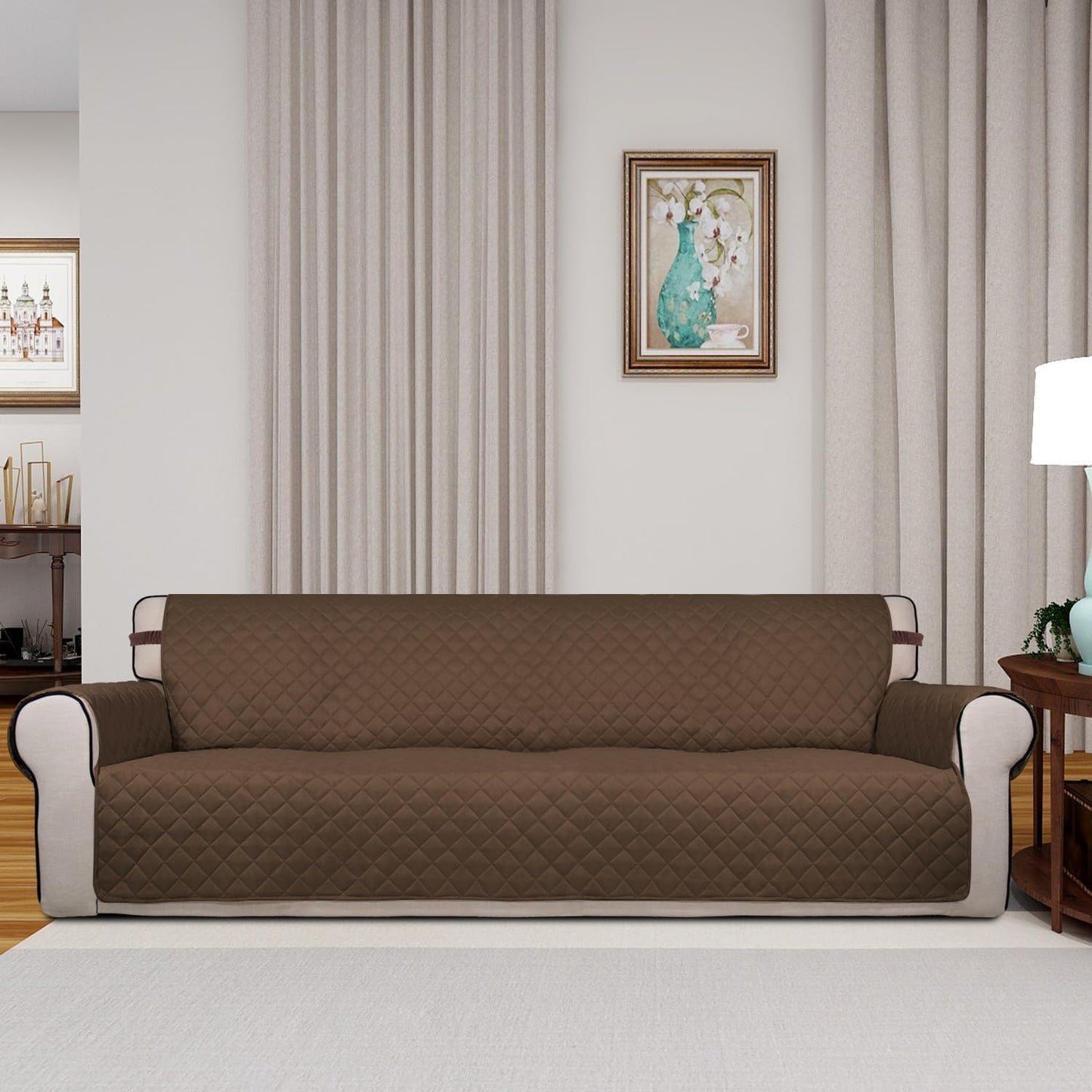 PureFit Reversible Quilted Sofa Cover, Water Resistant Slipcover Furniture Protector, Washable Couch Cover with Non Slip and Elastic Straps for Kids, Dogs, Pets (Sofa, Gray/Light Gray) - Colors B